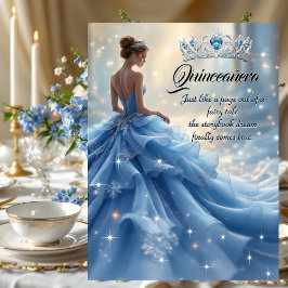 Invitación Quinceanera Cumpleaños Cenicienta Plata Azul