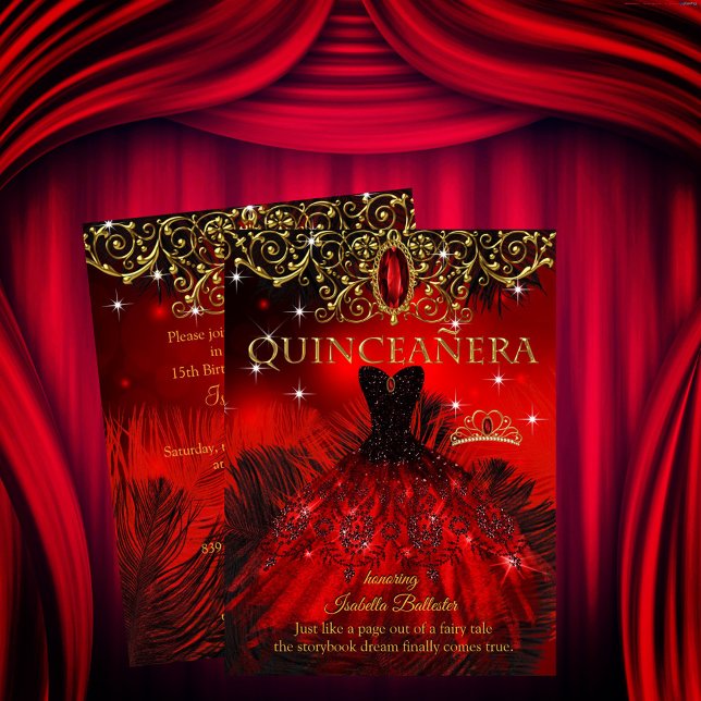 Invitación Quinceanera Cumpleaños Fantasas Negras Rojas Tiara (Subido por el creador)