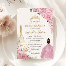 Invitación Quinceañera Cumpleaños Floral Rosa París Eiffel Or