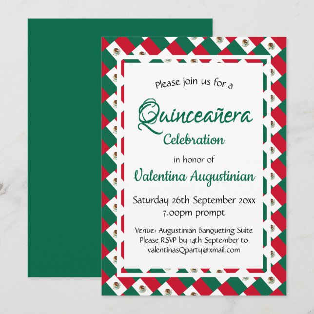Invitación Quinceañera Cumpleaños MEXICO Personalizado (Anverso / Reverso)