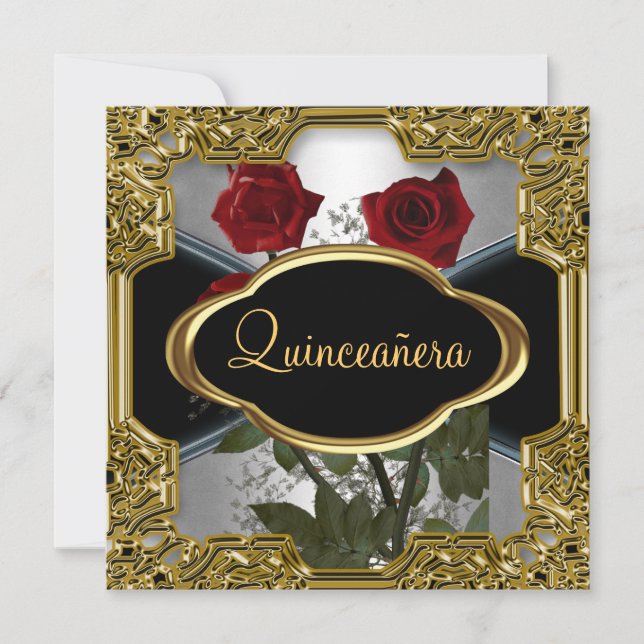 Invitación Quinceanera Cumpleaños Party Gold Black 6 (Anverso)