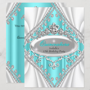 Invitación Quinceañera Cumpleaños Princesa Turquesa Diamante 