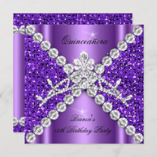 Invitación Quinceanera Cumpleaños Purpurina Púrpura Diamantes