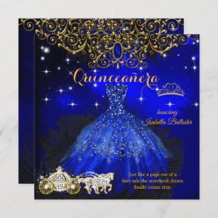 Invitación Quinceanera Cumpleaños Royal Blue Fairytale Tiara
