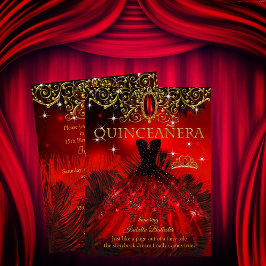 Invitación Quinceañera Cumpleaños Tiara Plumas Rojas Negras D