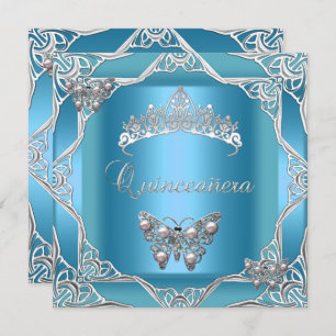 Invitación Quinceanera Cumpleaños Verde azulada Plata Tiara M