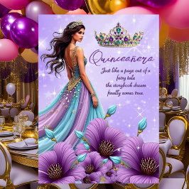 Invitación Quinceanera Cumpleaños Verde azulado Vestido de Ti