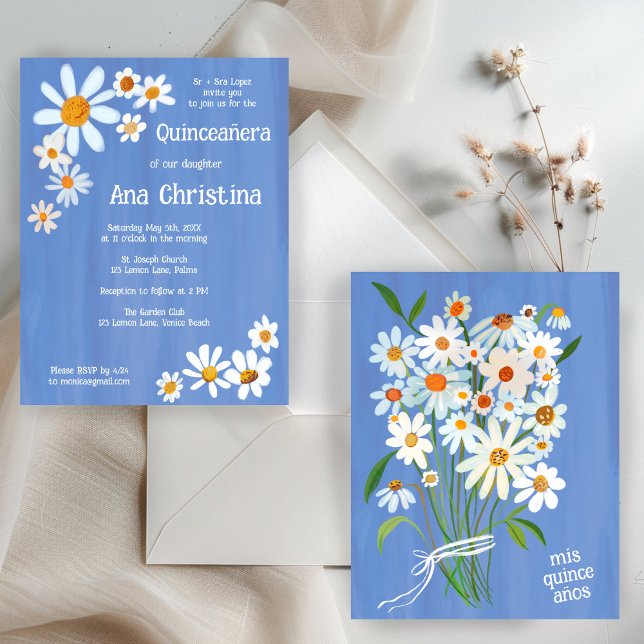 Invitación Quinceañera Cute Daisy Bouquet Personalizado pinta (Quinceañera Cute Daisy Bouquet Handpainted Custom Invitation
)