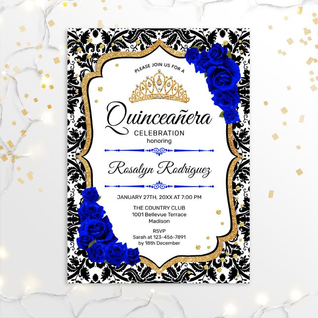 Invitación Quinceanera - Damask Royal Blue Gold (Subido por el creador)