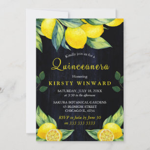 Invitación Quinceañera de acuarela limón azul marino madera