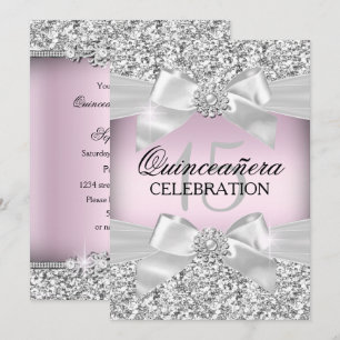 Invitación Quinceañera de Arco con Purpurina Rosa 