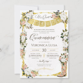 Invitación Quinceanera de arranque floral de charro blanco de