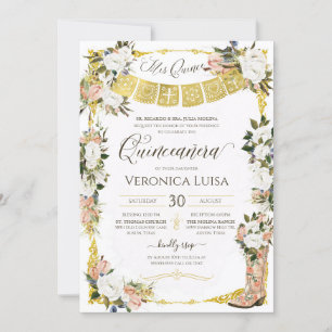 Invitación Quinceanera de arranque floral de charro blanco de