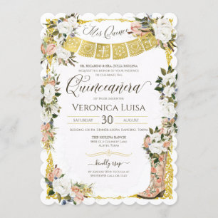 Invitación Quinceanera de arranque floral de charro blanco de