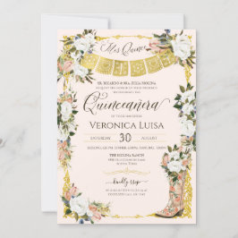 Invitación Quinceanera de arranque floral de charro de oro bl