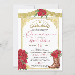 Invitación Quinceanera de arranque floral de la rosa roja y e