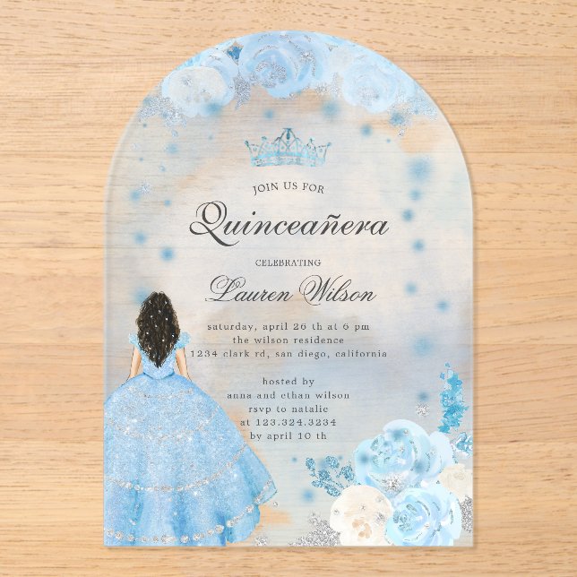 Invitación Quinceanera de Blue Winter Wonderland (Anverso)