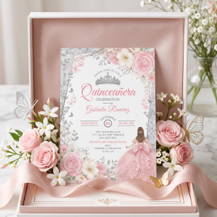 Invitación Quinceañera de Blush Rosa y Aguamarina Acuarela Pl