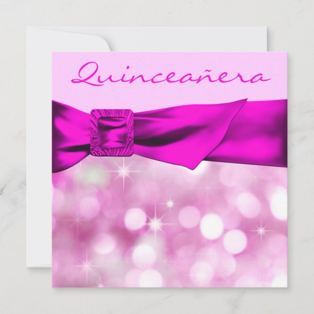 Invitación Quinceañera de brillo rosa caliente (Anverso)