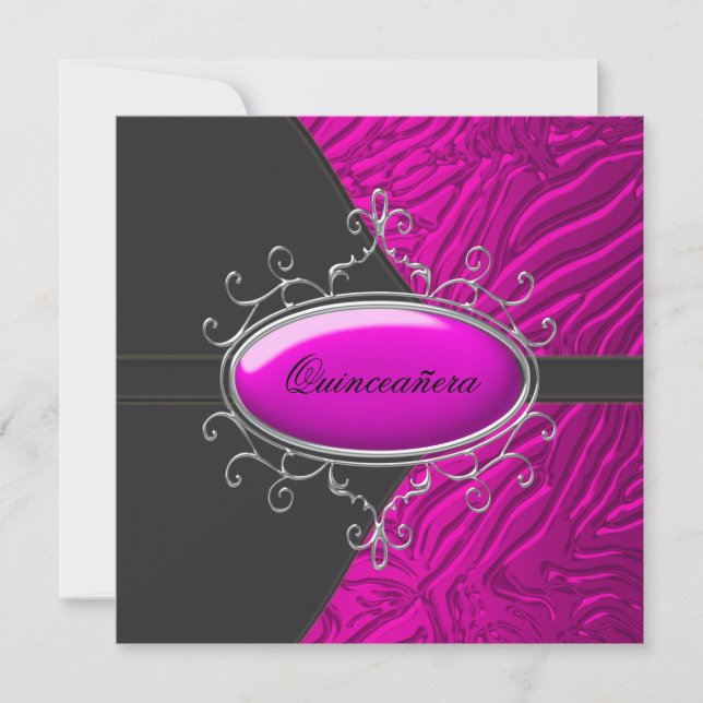 Invitación Quinceañera de cebra rosa caliente (Anverso)
