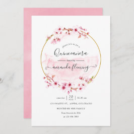 Invitación Quinceañera de cerezo de primavera rosada geométri