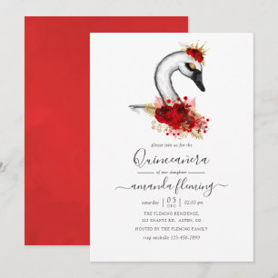 Invitación Quinceañera de cisne floral acuarela