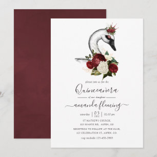 Invitación Quinceañera de cisne floral acuarela