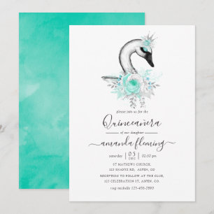 Invitación Quinceañera de cisne floral acuarela