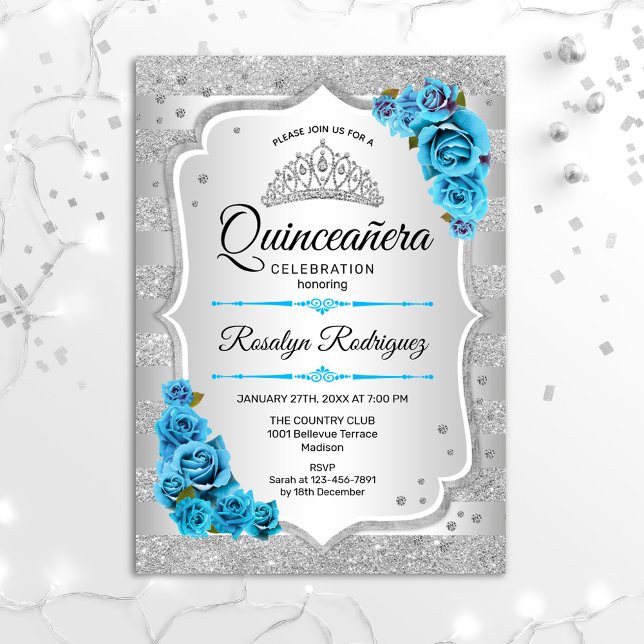 Invitación Quinceanera de color azul turquesa plat (Subido por el creador)