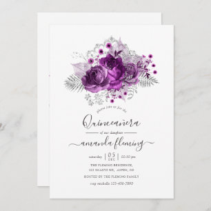 Invitación Quinceañera de color ciruela y plata