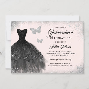 Invitaciones Quinceanera Negro Del Vestido 
