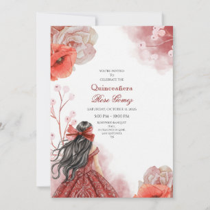 Invitación Quinceañera de color rojo editable