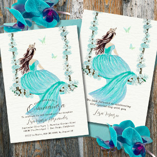 Invitación Quinceañera de color Turquesa Floral