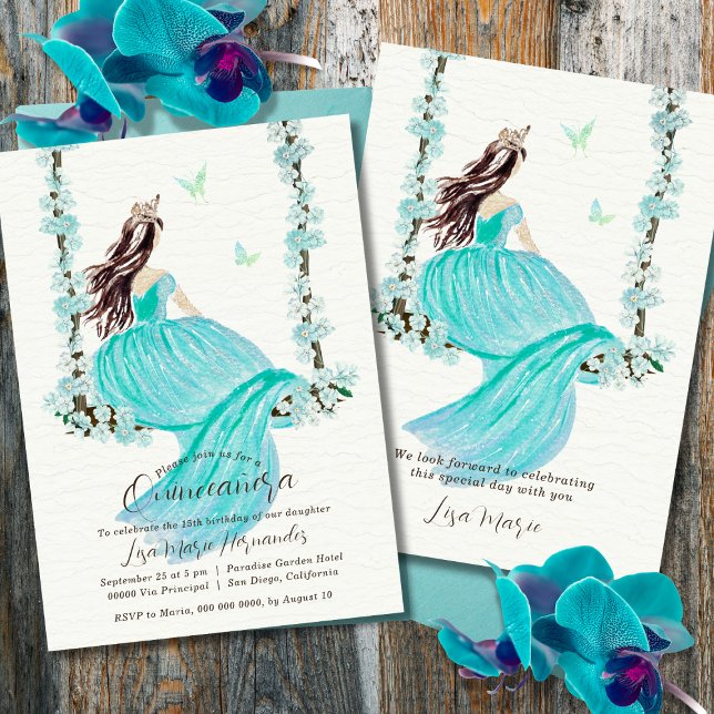 Invitación Quinceañera de color Turquesa Floral (Subido por el creador)