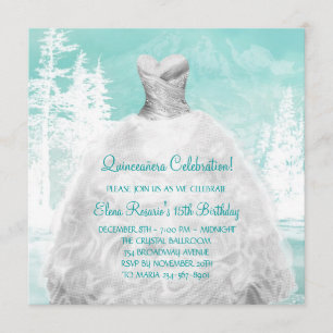 Invitación Quinceañera de copos de nieve azul turquesa de inv