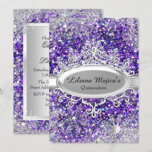 Invitación Quinceañera de Cristal Purpura Brillante con Copo 