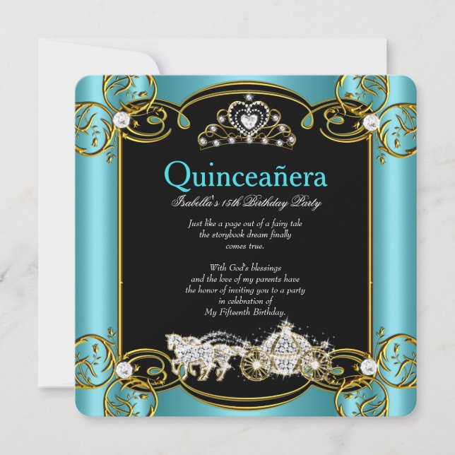 Invitación Quinceañera de Cuento de Hadas 15 Cumpleaños Azul  (Anverso)