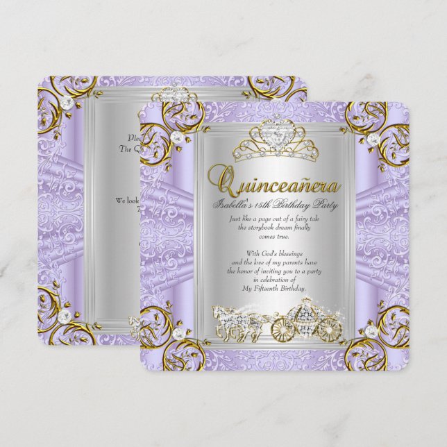 Invitación Quinceañera de Cuento de Hadas 15 Cumpleaños Lavan (Anverso / Reverso)