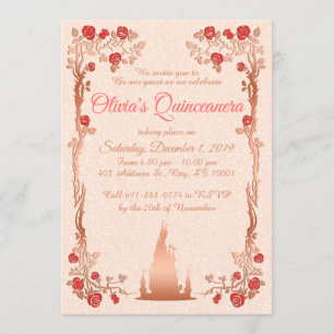 Invitación Quinceanera de cuento de oro Rosa