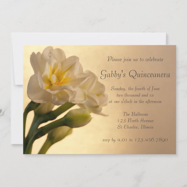 Invitación Quinceanera de Daffodils Dobles Blancos (Anverso)