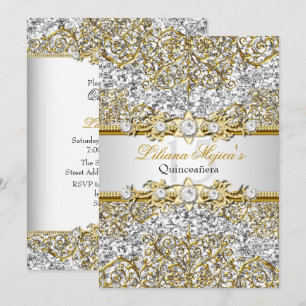 Invitación Quinceañera de Damasco Plateado y Dorad