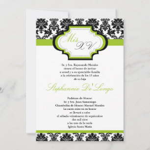 Invitación Quinceanera de Damasco Verde 5x7
