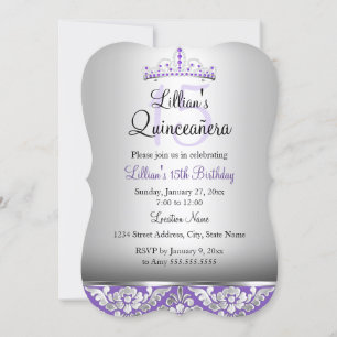Invitación Quinceañera de Damasco y Tiara de Plata