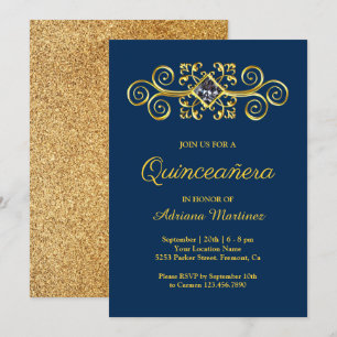 Invitación Quinceañera de Diamante con Florecimiento de Oro A