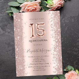 Invitación Quinceañera de Diamantes con Brillo de Oro Rosa