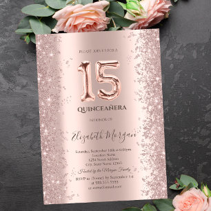 Invitación Quinceañera de Diamantes con Brillo de Oro Rosa