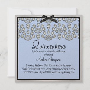Invitación Quinceanera de diamantes de plata/azul 