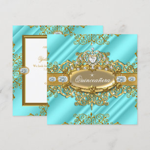 Invitación Quinceañera de Élite Azul Turquesa Plateado Dorado