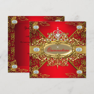 Invitación Quinceañera de Élite Rojo Regal Dorado Damasco Fie