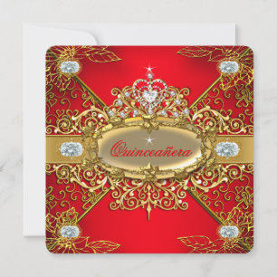 Invitación Quinceañera de Elite Rojo Regio Dorado Damasco Fie